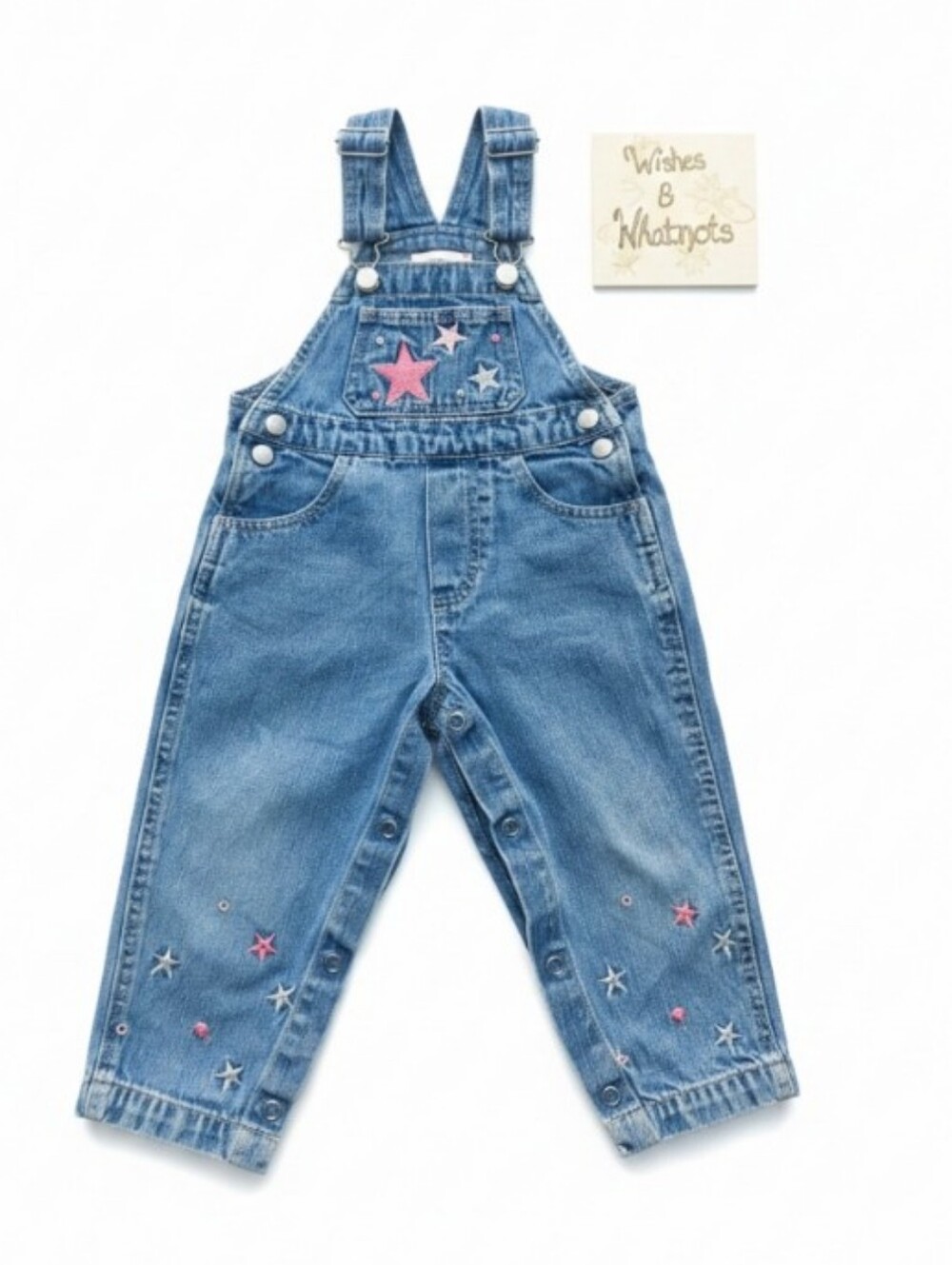 Vintage Y2K Ragscals Denim Overalls Pink Silver Star Embroidered